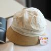 Spring and summer literary cotton and linen splicing straw bucket hat casual folding basin hat sunscreen beach fashion straw hat