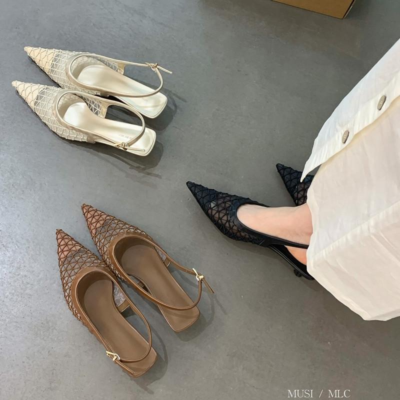 Fashion Bailamos Brand New Women Sandals Fashion Pointed Toe Shallow Slip On Dress Mules Shoes Thin Low Heel Slingback Sandal