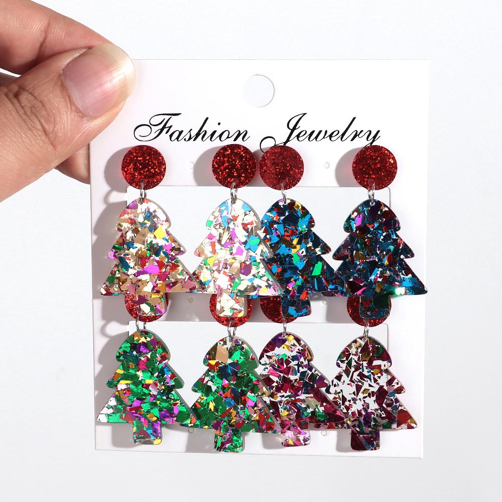 Colorful Sequin Acrylic Christmas Tree Drop Earring Set for Women Trendy Xmas Candy Bells Statement Earring Party Jewelry Gifts