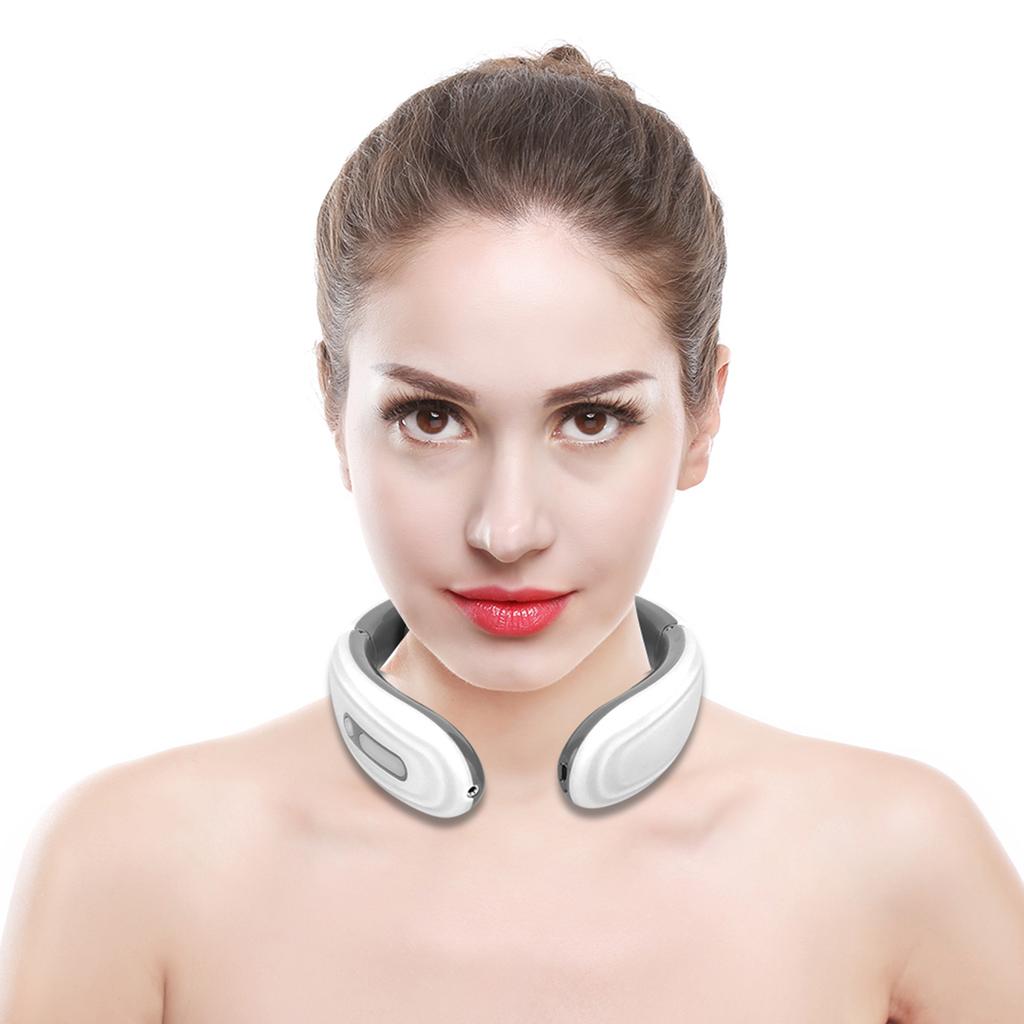 Aparat de Masaj Electric cu Impulsuri pentru Vertebrele Cervicale Gât Umeri Ameliorarea Durerii Instrument de Fizioterapie Alb
