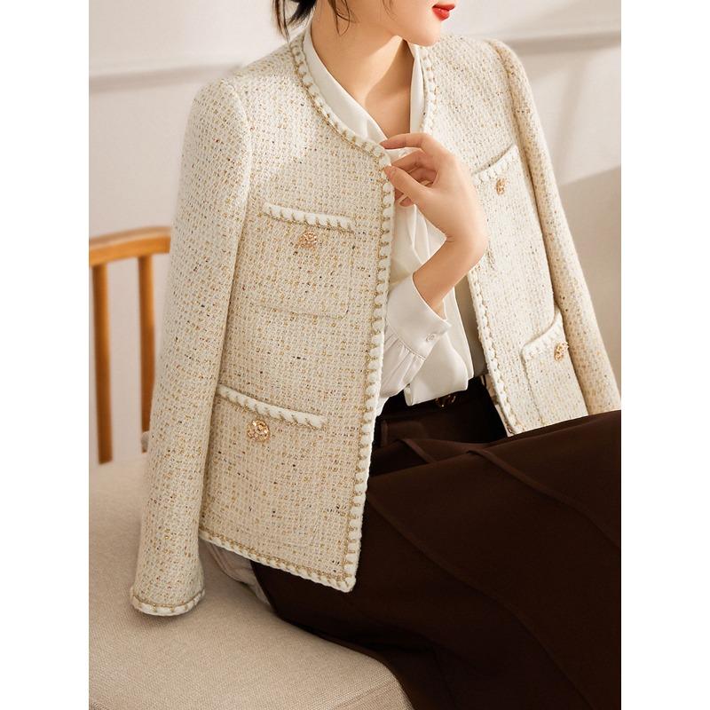 Versiune Coreeană Jachetă Albă Parfum Mic Stil Nou Primăvară și Toamnă Celebritate Elegant Top cu Mâneci Lungi Haine Scurte de Damă