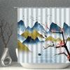 Chinese Ink Painting Mountain Landscape Plant Flower Printing Pattern Household Decoration Waterproof Polyester Fabric With Hook