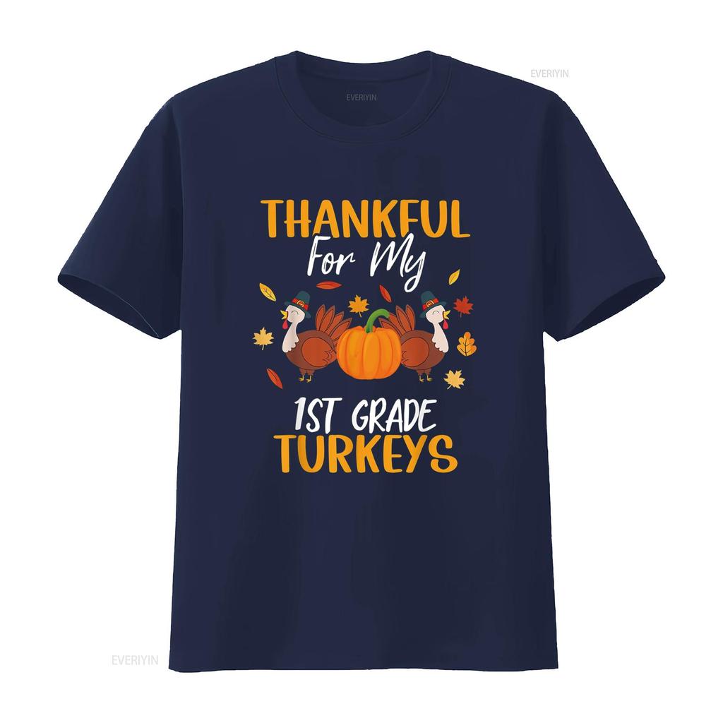 Thankful For 1st Grade Turkeys Thanksgiving Cute Teacher T Shirt vintage Washed graphic Soft Comfortable fashion Versatile