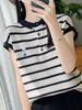 Women's 2024 Summer Ice Silk Striped Embroidered Polo T-Shirt