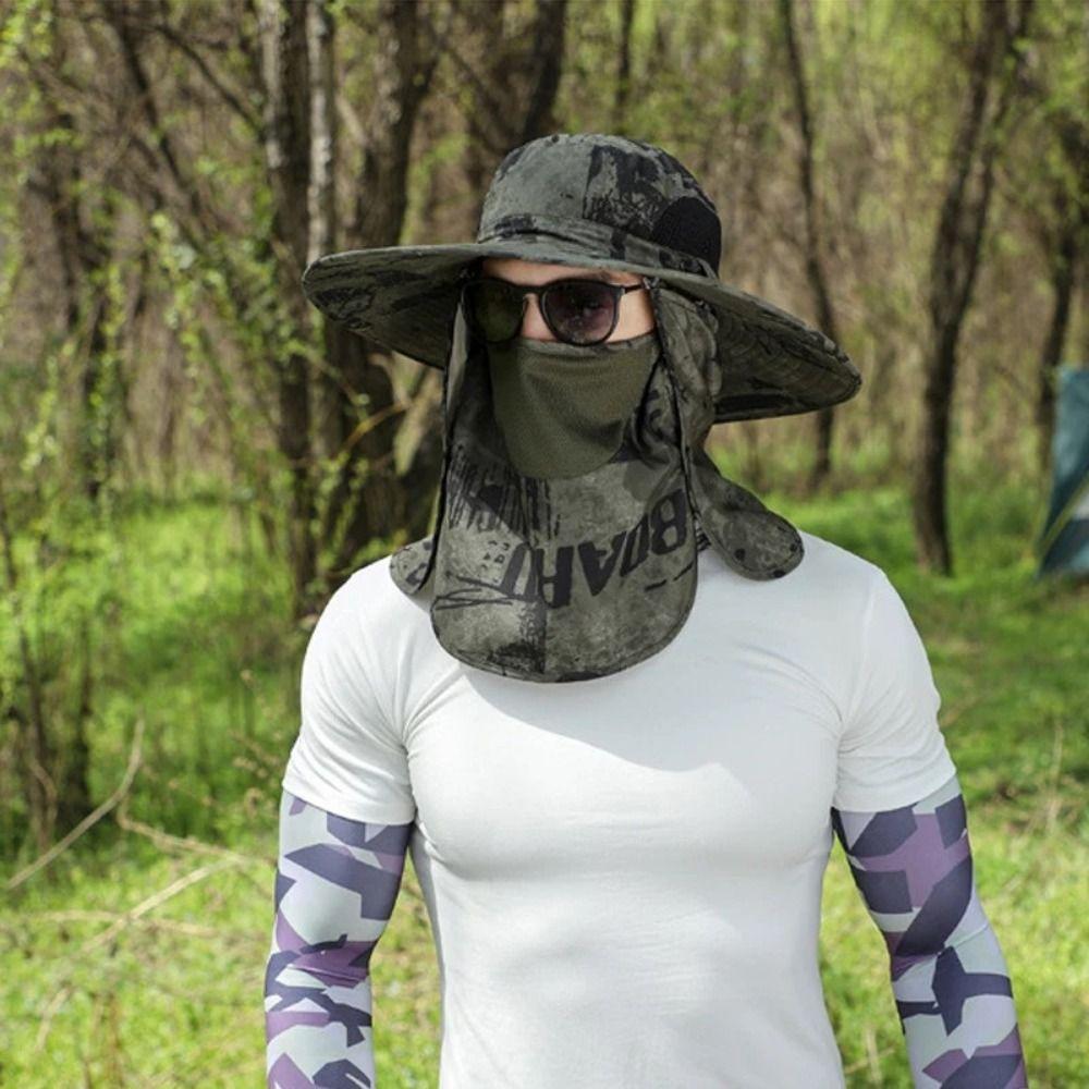 56-60cm Sonnenschutz Herren Fischerhut mit Schal-Schleier Camouflage Kappen Masken Set Reise