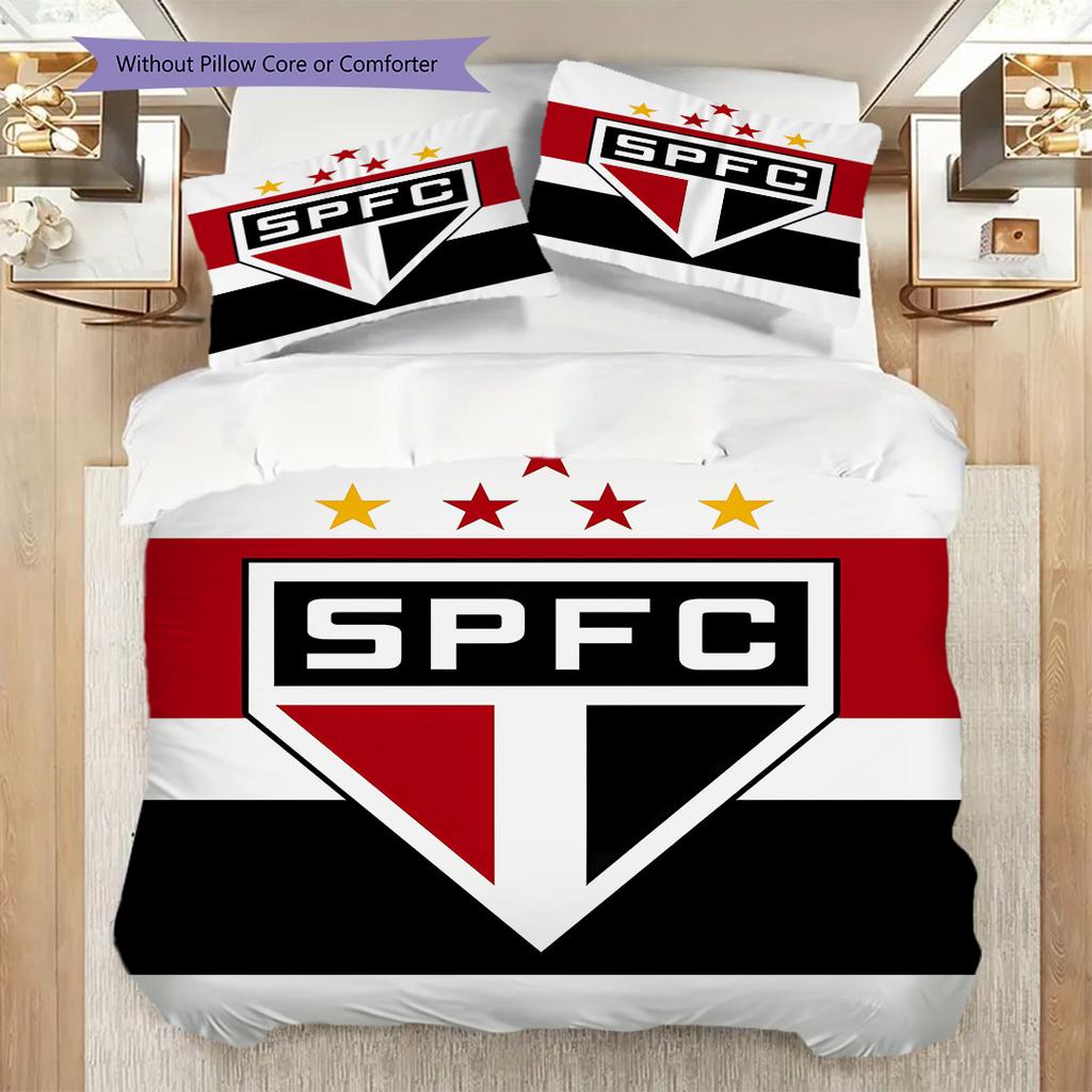 Sao Paulo FC Pattern Bedding Quilt Set Quilt Cover Pillowcase Home Decoration Birthday Gift (1 * Duvet Cover + 2 * Pillowcase, Without Core)