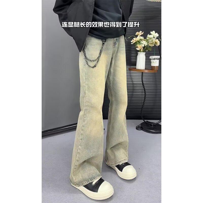 Jeans da uomo retrò lavati vintage a gamba larga, pantaloni lunghi pendenti da uomo casual versatili a gamba dritta ampia