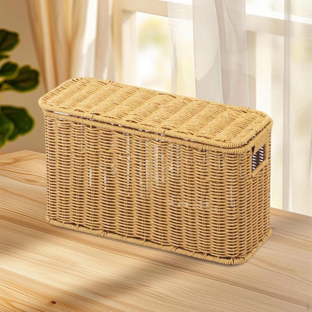 Imitation Rattan Basket Decorative Multifunction with Lid Hand Woven Sundries Container for