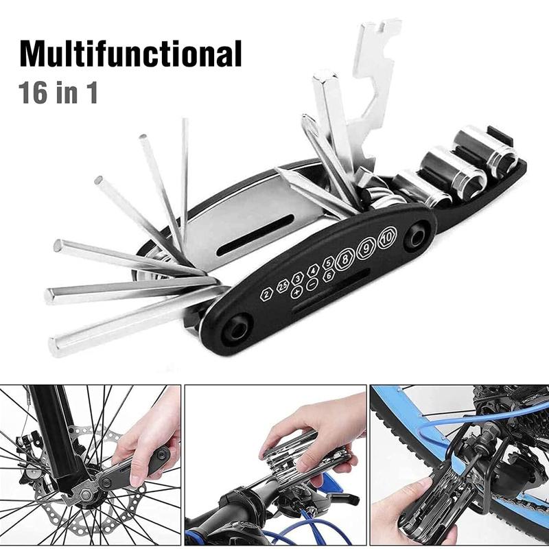 16 in 1 Fahrrad- und Motorradreparaturwerkzeuge Handwerkzeugsets Multifunktionales Mini-Klappschraubendreher-Set