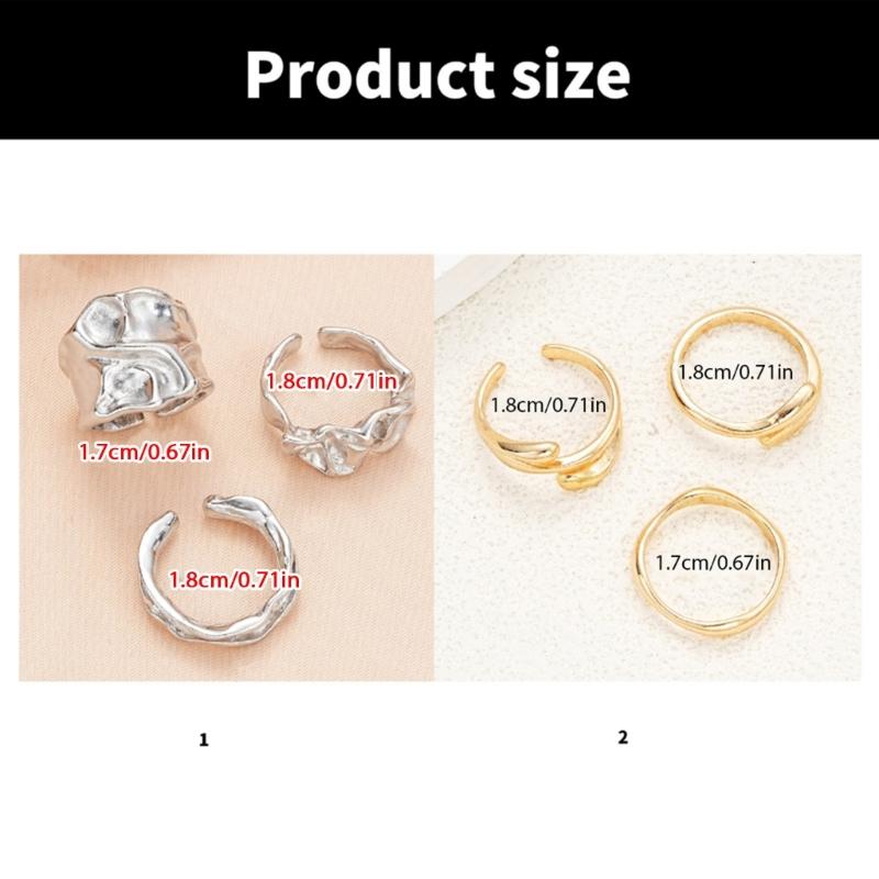 Fashionable Irregular Patterned Rings 3 Pieces Mix and Portable Set Accessory for Trendy Women Styles Daily Use