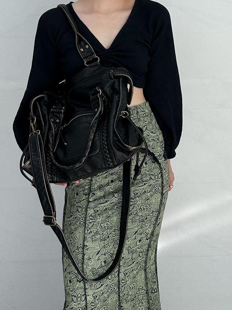 Retro Y2K Women's Large Capacity Underarm Motorcycle Tote Bag