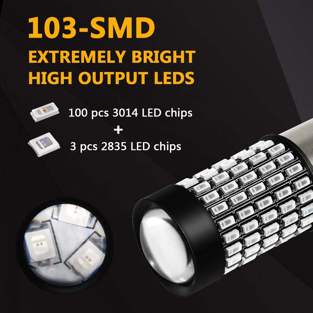 PHINLION 1157 LED Brake Light Bulbs, 2800 Lumens Super Bright 3014 103SMD 2057 2357 7528 BAY15D Red LED Bulb for Turn Signal Blinker Tail Stop