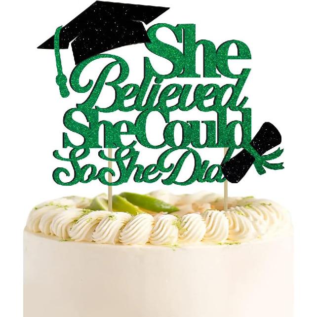 She Believed She Could So She Did Cake Topper for Graduation Decorations, 2025 Graduation Cake Topper, Congrats Grad 2025 Party Supplies (Gold)