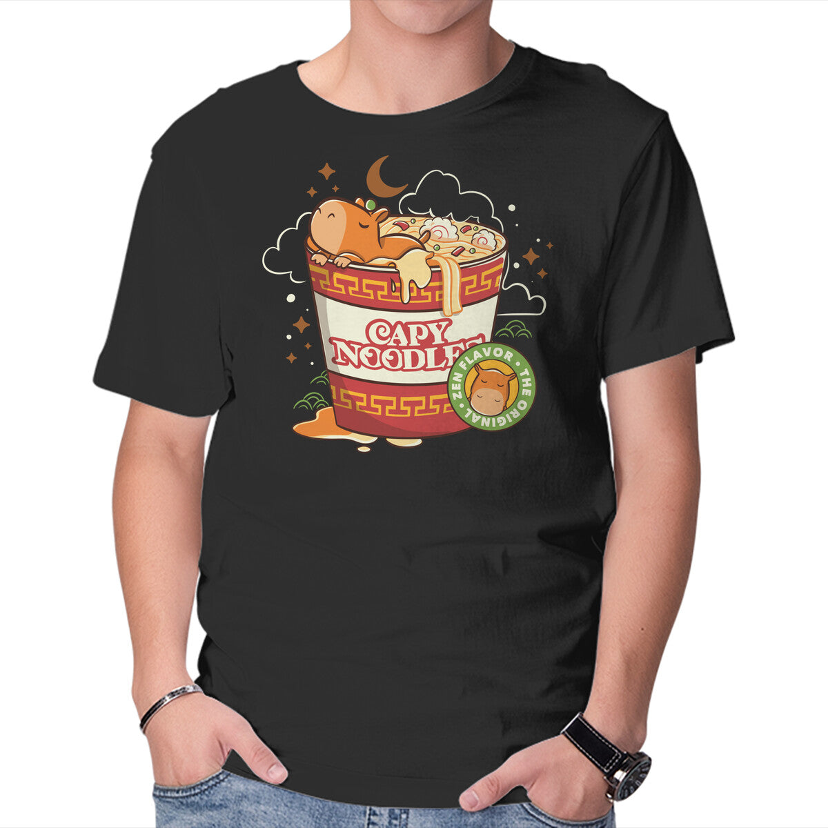 Unisex Crew Neck T-Shirt Capy Noodles Graphic Short Sleeve Casual Tee XXL