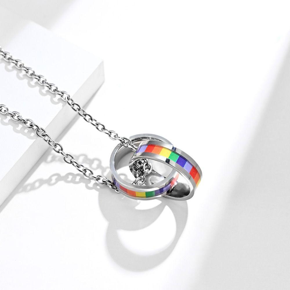 Neck Jewelry Rainbow Necklace Colorful Titanium Steel Necklace Fashion Clavicle Chain Party