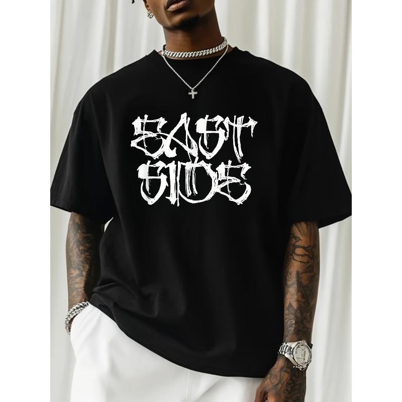 

Extra-Large Black Tee Featuring Striking White Graffiti-Style EAST SIDE Print, Ideal for Those Who Love Urban Fashion And Street Style 4XL