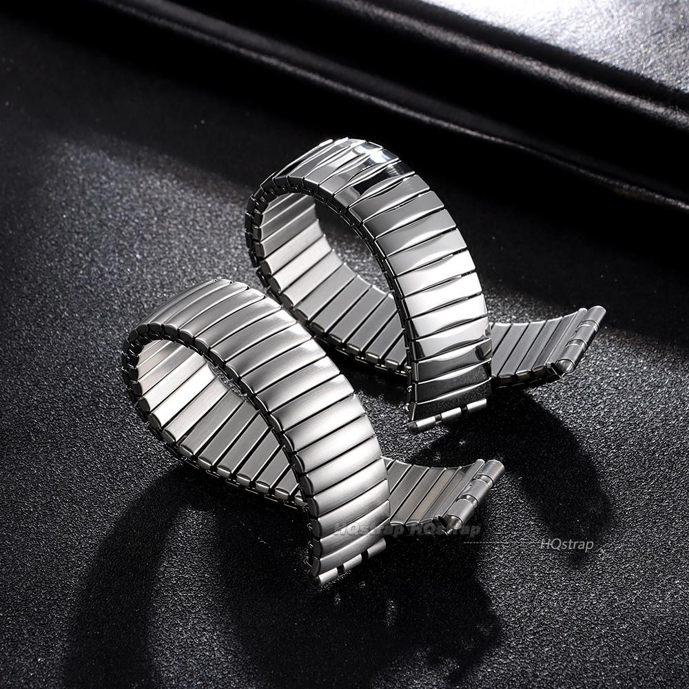 Elastisches Edelstahl-Uhrenarmband für Swatch 17mm 20mm Herren Damen Metall-Dehnungsarmband Poliert Matt Armband