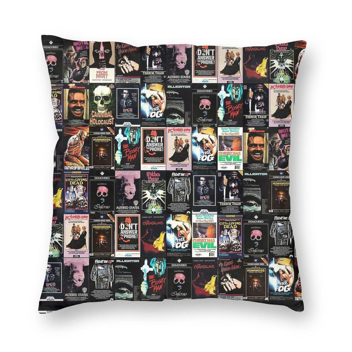 Retro Horror Vhs Artwork 1980 Square Pillowcase Polyester Linen Velvet Creative Zip Decorative Sofa Cushion Cover 45X45 Peach skin 18*18(CM)-1Pcs