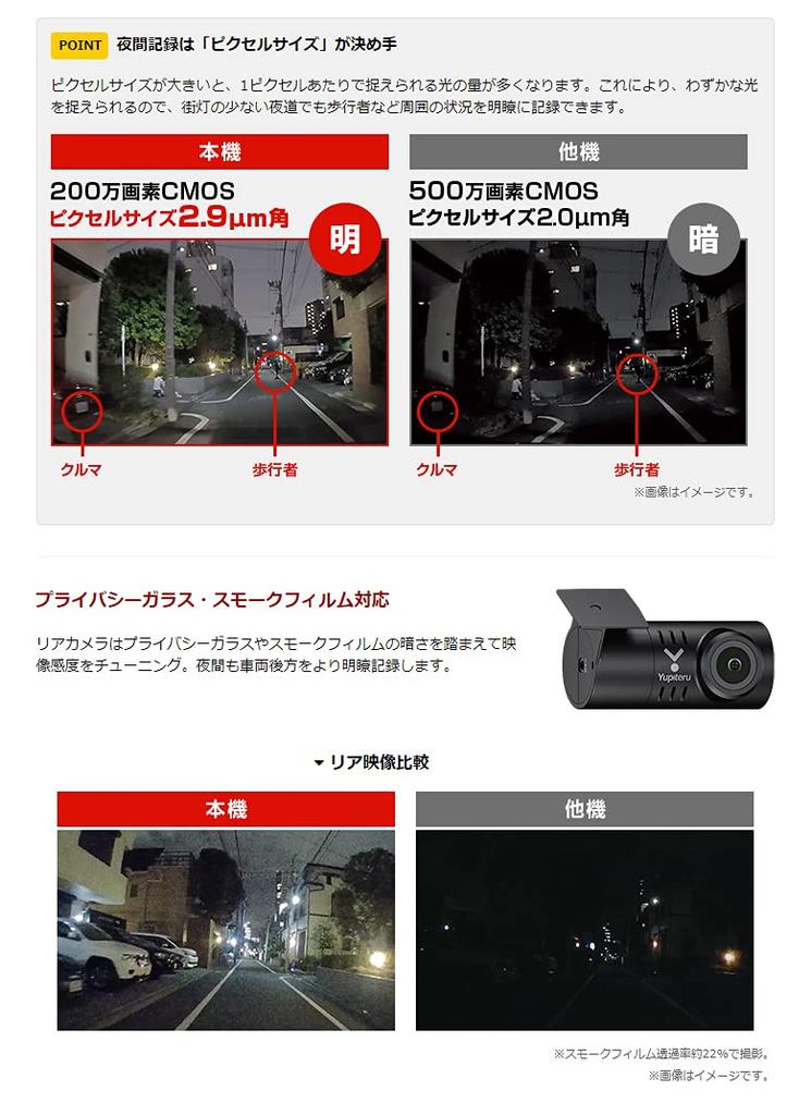 Yupiteru Front and Rear Full HD Dash Cam with Clear Night Front and Rear Reduces Blackout and and Front and Rear HDR SN-TW9700dP 2-Camera Vision,