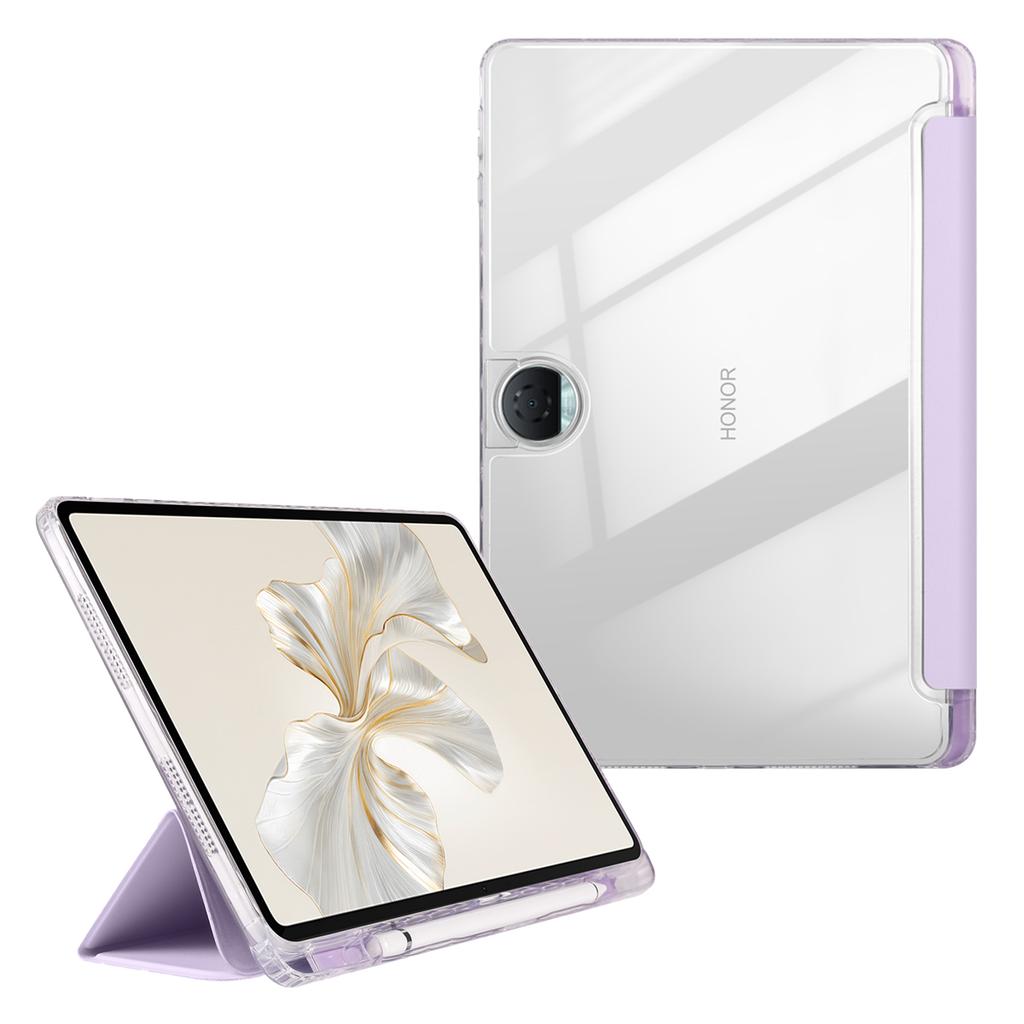 For Honor Pad 9 Case Tri-Fold Stand Leather+TPU+Acrylic Clear Back Tablet Cover