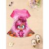 Girls' 3D Printed Rose Flower Dress with Large Hem & Short Sleeves - Breathable Princess