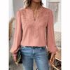 Lace Hollowed V Shirt Women Long Sleeve Office Lady Blouse