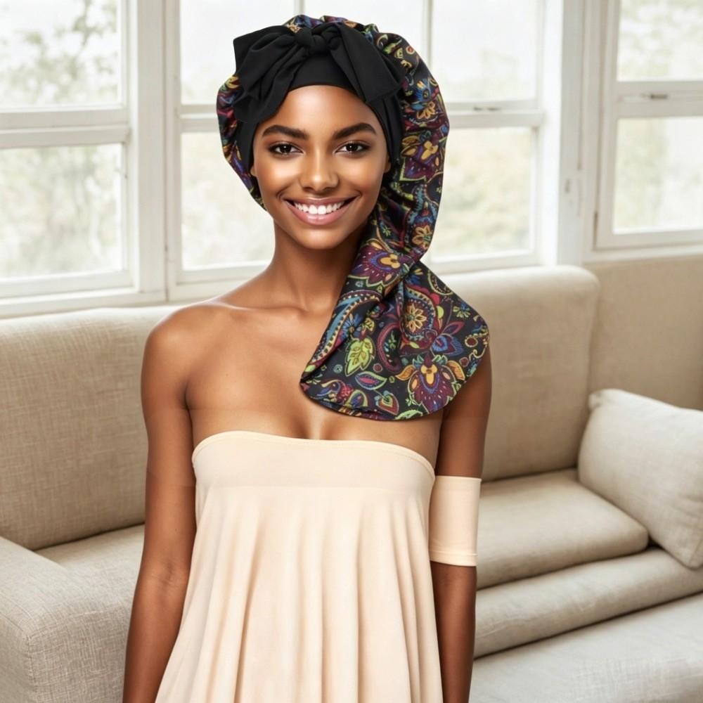 Satin Material Night Sleep Cap Bowknot Design Lightweight Hair Bonnet Night Sleep 9