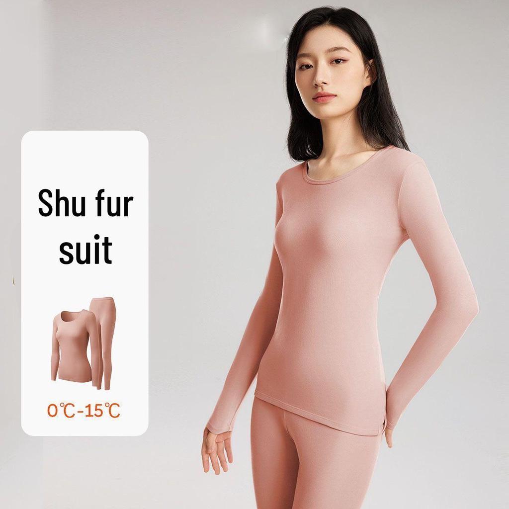 Shufu Damen Samt Warmes Set: Herbst Winter Baselayer Oberteil und Hose
