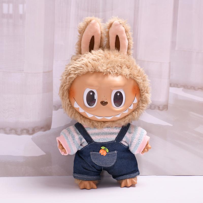 38cm Labubu Plush Doll Casual Outfit Set with Hat (Clothes Only)