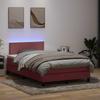 Box Spring Bed with Mattress & LED Lighting Pink 120 X 220 Cm Velvet
