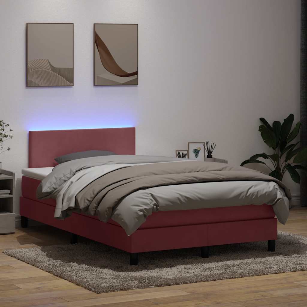 Box Spring Bed with Mattress & LED Lighting Pink 120 X 220 Cm Velvet