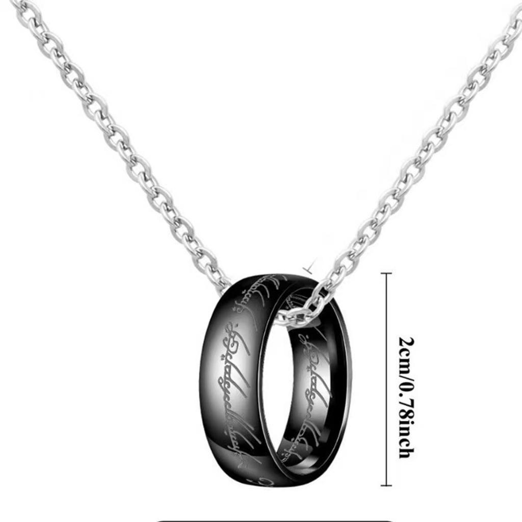 Grawerowana Pozłacana Stal Nierdzewna Naszyjnik z Zawieszką w Kształcie Pierścienia Jeden szt. Naszyjnik z Pierścieniem dla Mężczyzn Kobiet Dziewcząt Nastolatków