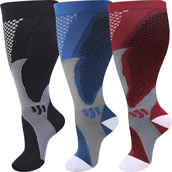 1/3 Paare 3XL-7XL Übergröße Weitschaft Kompressionsstrümpfe Damen Herren 15-20mmHg Große Größe Kompressionsstrumpf für Krankenschwester Schwangerschaft Reise