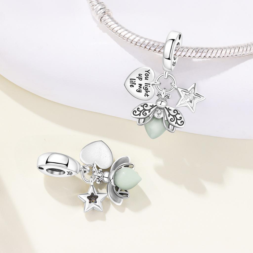 Copper Blue Butterfly Fluorescent Firefly Dragonfly Charms Beads Pendant For Original Bracelet Woman Girl Jewelry