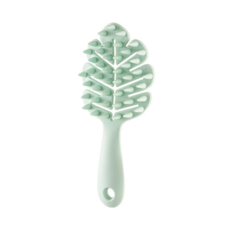 Leaf Shaped Silicone Hair Brush Long Handle Hollow Out Design for Wet And Dry Use Non-Damaging Scalp Massage Comb Cleaning Itch