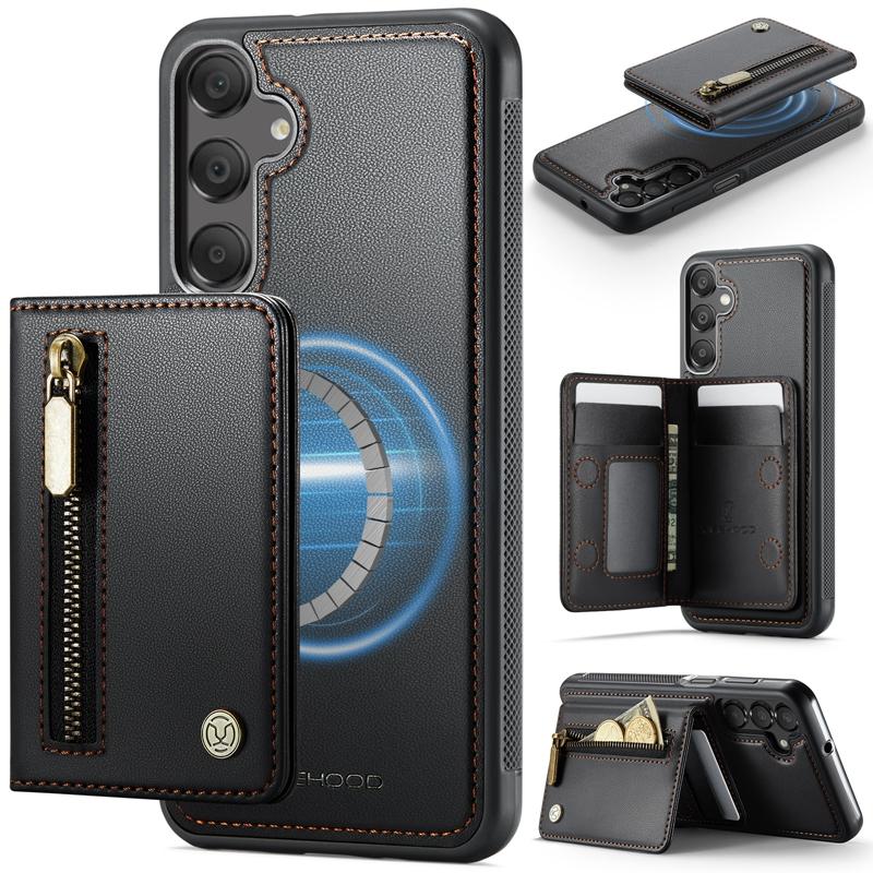 Zipper Style Wallet Credit Card case Back Cover for Samsung Galaxy S23FE/S21/S22/S24/S25 Ultra/S25 Edge with Wireless Charge