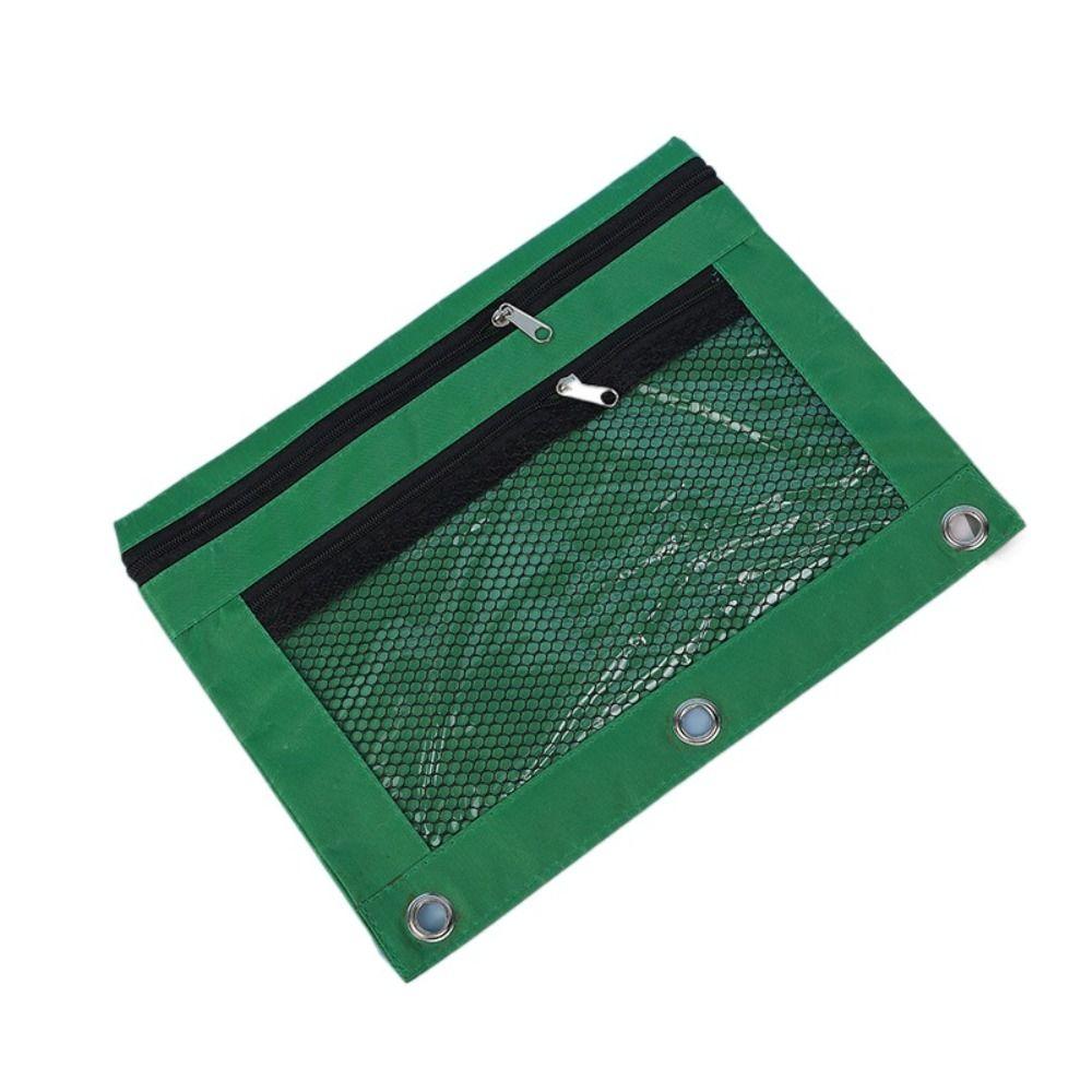 Practical Three Hole Pencil Case Pouch Square Binder Pocket Documents Bag Mesh Pencil Pouch  School