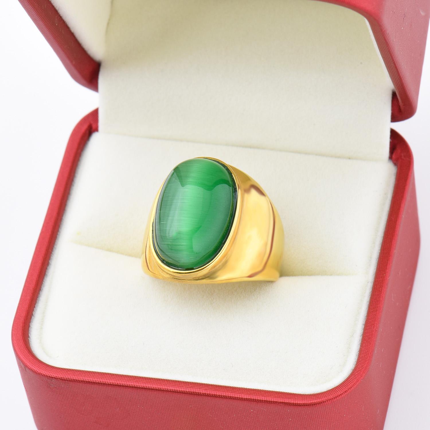 Bagues Dorées Hommes/Femmes Acier Inoxydable 316L/Acier Titane Texture Onyx Tendance Mode Classique Bijoux Matériau Écologique 12 vert