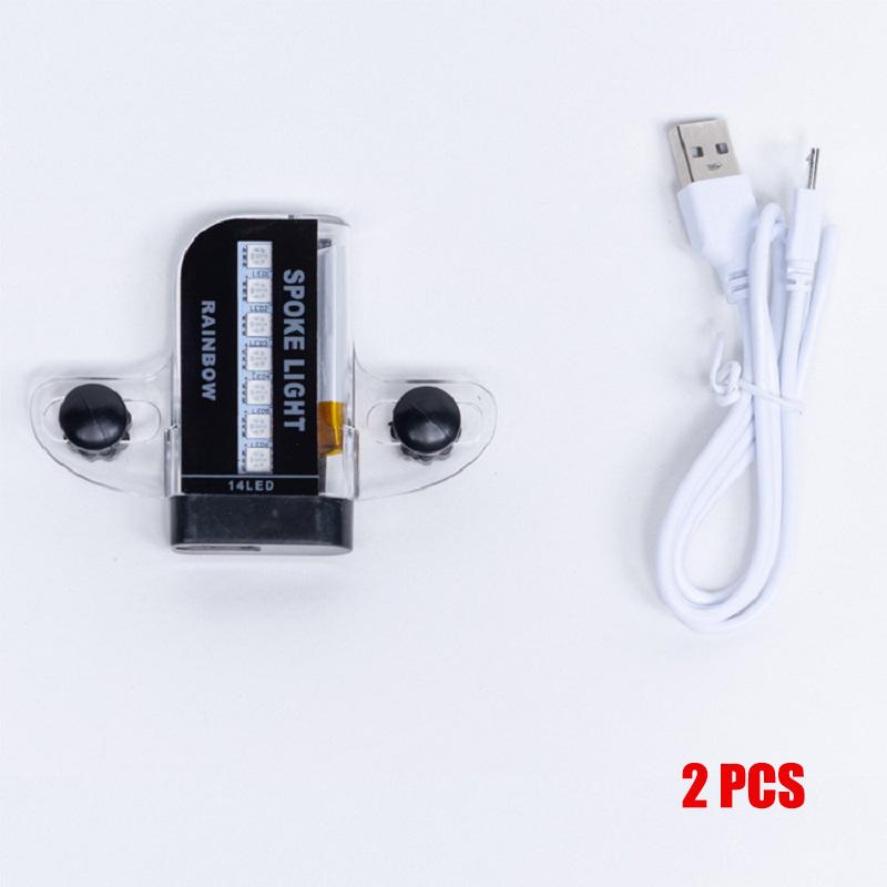 

USB-зарядка для спиц Велосипедные предупреждающие огни Велосипедные ослепительные цветные задние фонари 2PCS