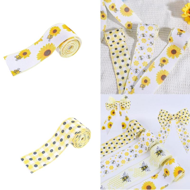 Wire Edged Ribbon Sunflowers Fabric Ribbon Decorative Ribbon Honeybees Ribbon