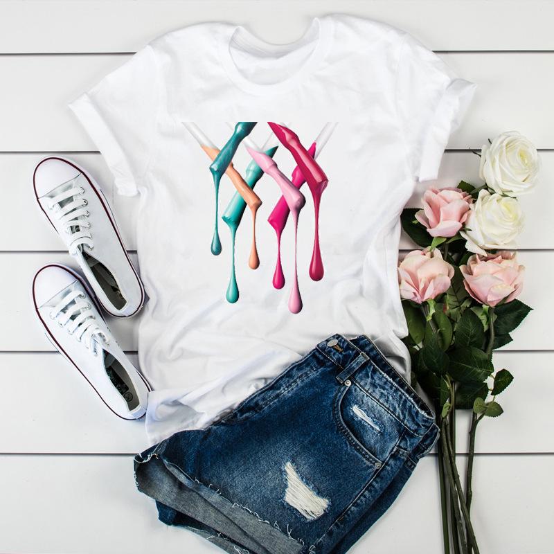 Women'S Fun Nail Polish, Pattern, Print Fashion Women'S T-Shirt Casual Top Ladies