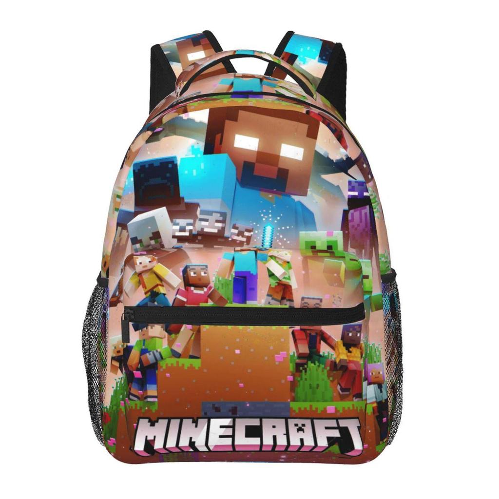 Popular Minecraft Print Lightweight Backpack: Durable, Breathable, Large Capacity, Casual Double Shoulder Bag.