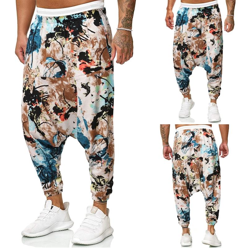 2024 Summer Beach Style Thai Lantern Pants Wide Leg Pant Drawstring Elastic Waist Printing Long Pants Trousers Clothing For Men