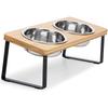 Support pour gamelles de chat haut en acier inoxydable double gamelle en fer forgé bois massif bambou gamelle pour nourriture de chat gamelle à riz pour petit chien