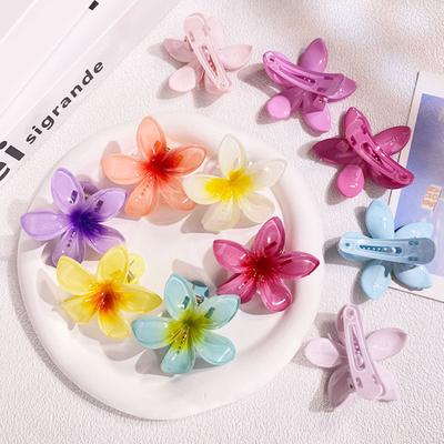 Summer Hair Claw Gradient Color Flower Shape Hair Clip Anti-slip Teeth Strong Grip Back Head Hair Clip Daily Wear