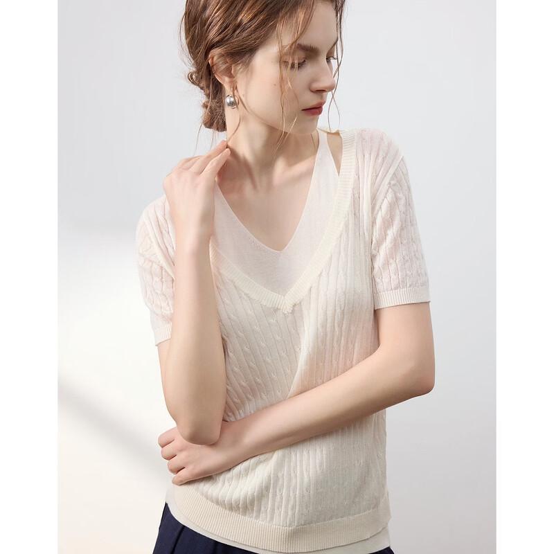 Demana Women s 100% Lyocell Halter V-Neck Faux Two-Piece Knit Top L