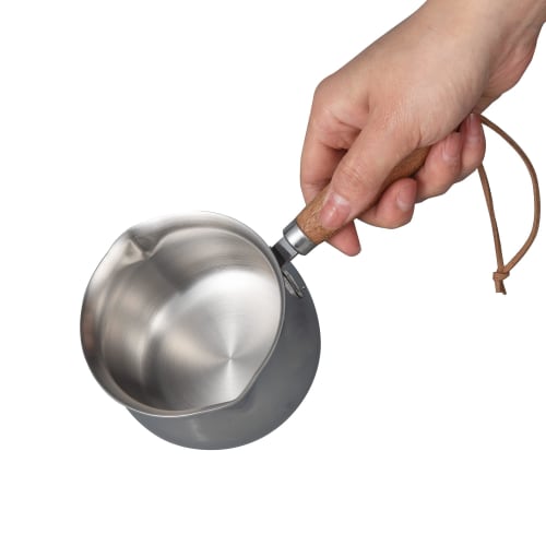 IMEEA Milk Pan, Saucepan, 18-10 Stainless Steel, Induction Compatible, 250ml, Graduated Milk Pan, Mini Saucepan, Wooden Handle