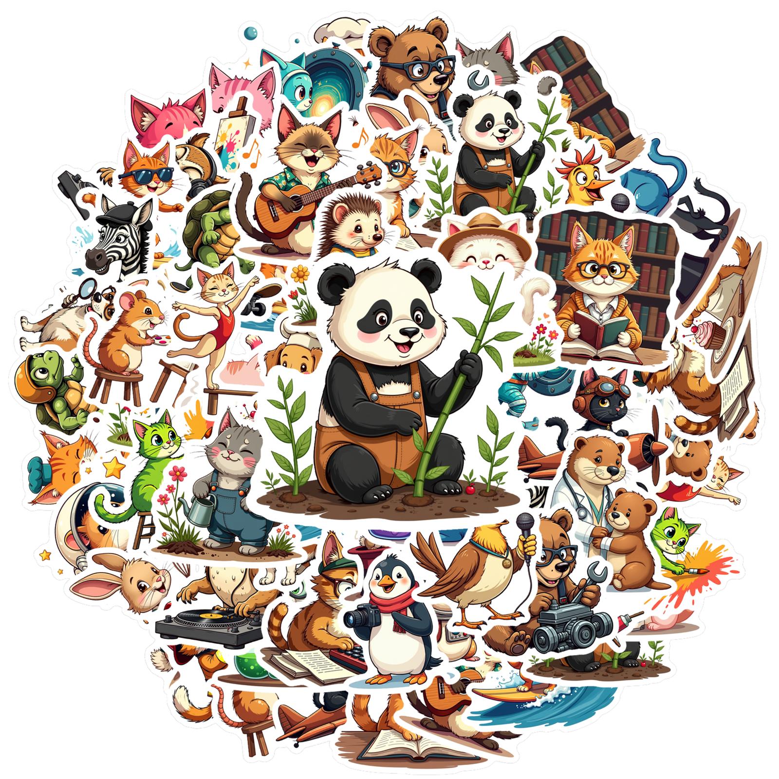 35pcs-100pcs Cartoon Animals Stickers Playful Educational Stationery Stickers DIY Stickers For DIY Phone Laptop Scrapbook Bike