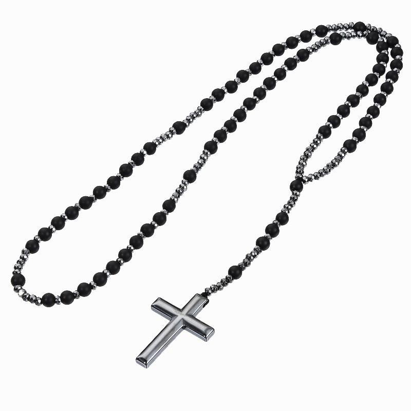 Cross Pendant Necklace With Tiger Eye And Matte Agate For Men Summer 2024 BlackMatte