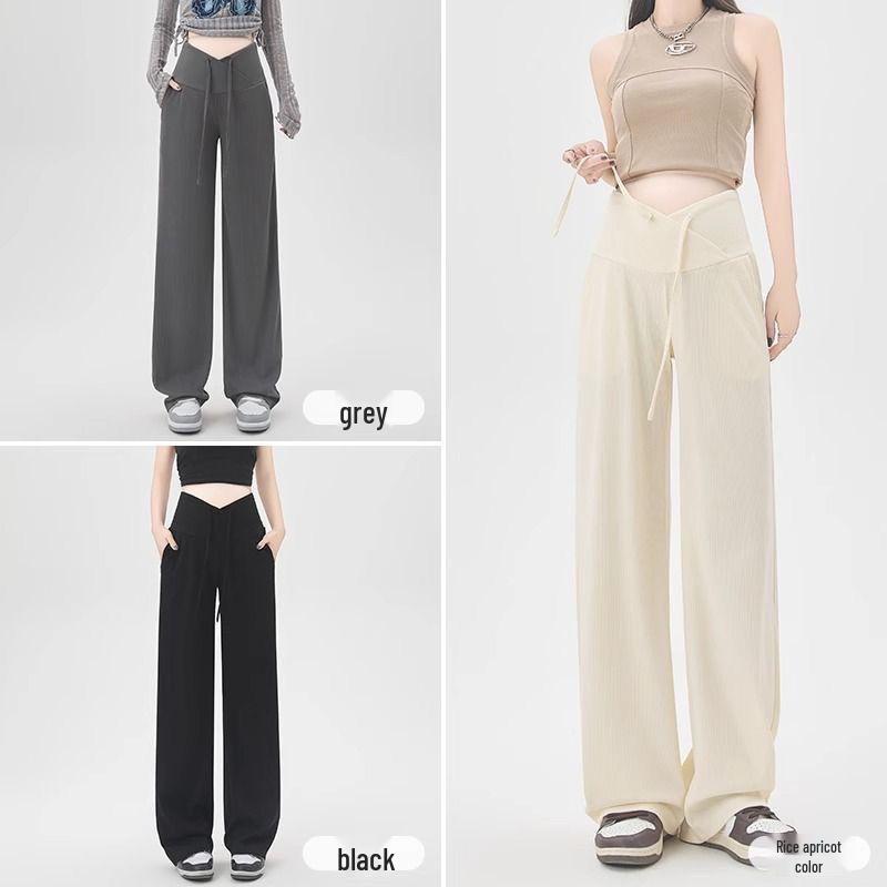 2024 Summer Maternity Wide-Leg Pants: Low Waist, Drawstring, No Belly Support, Casual Long Trousers